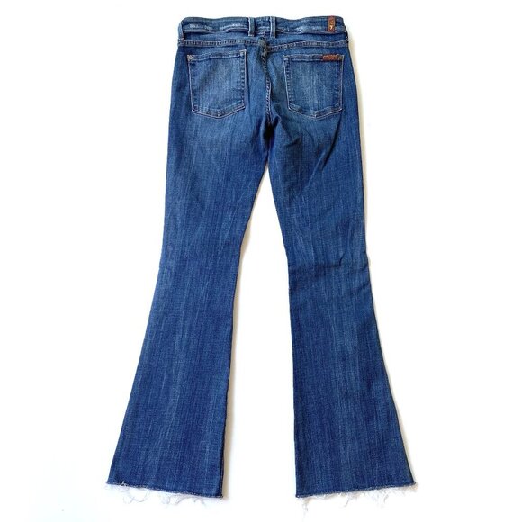 7 For All Mankind Womens Flare Wide Bootcut Jeans 28 Raw Hem Zippers Low Rise - Picture 9 of 15
